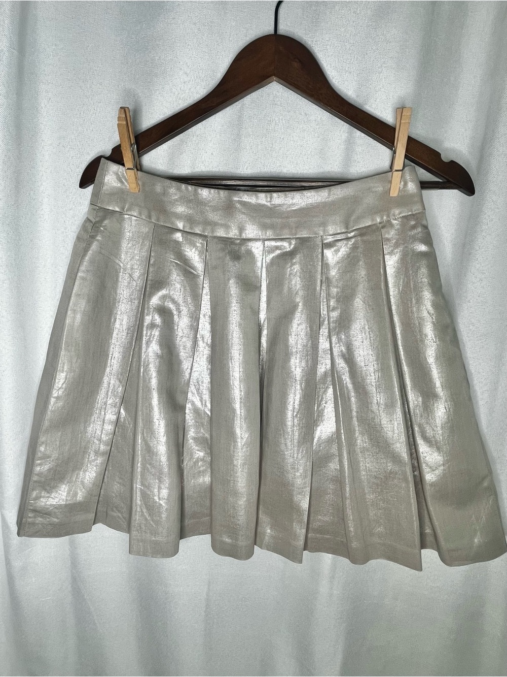 ✨ Banana Republic Metallic Silver Linen Cotton Blend Pleated Skirt 2P Lined